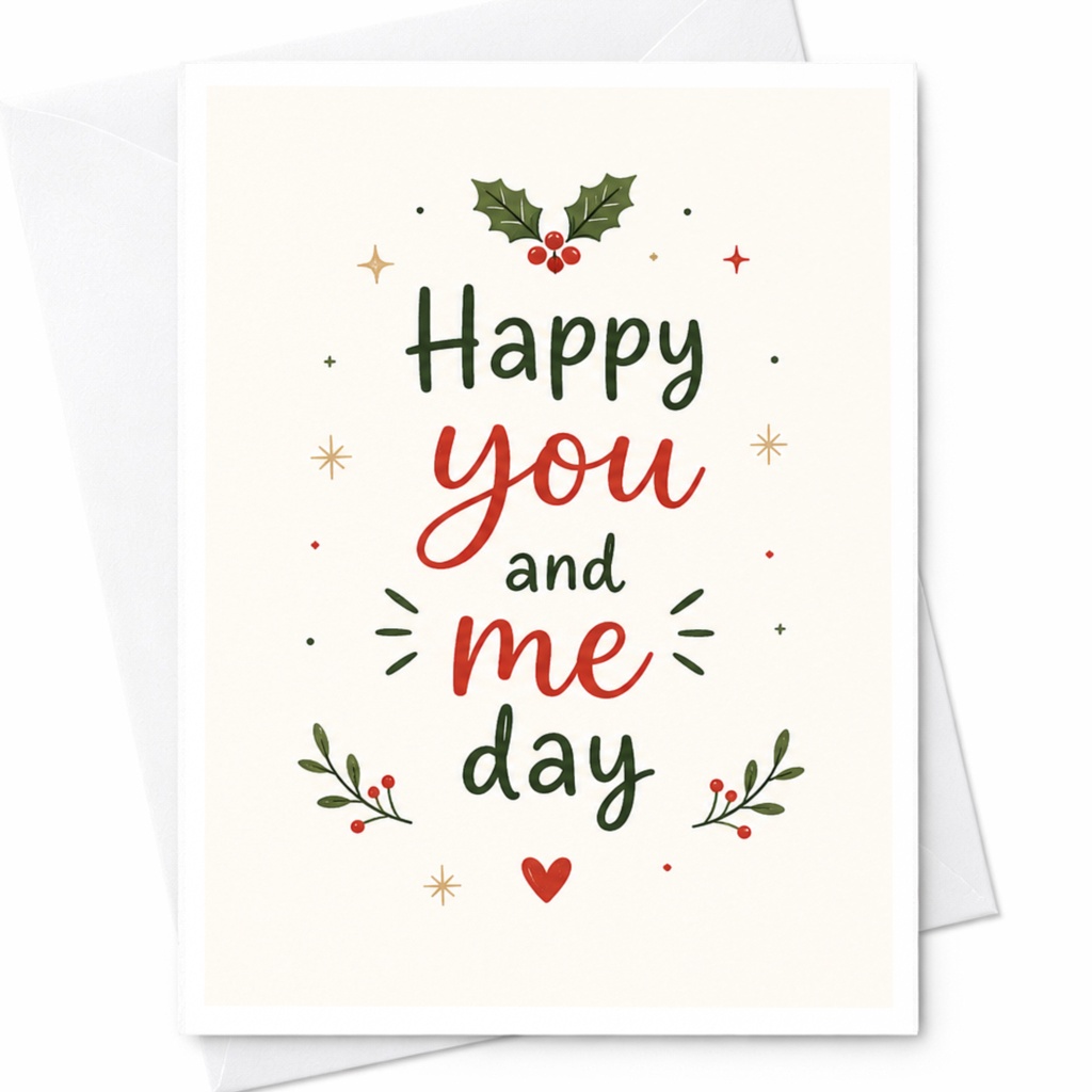 Happy You And Me Day Anniversary Card Romantic Greeting Card For Couple Cute Love Card With Holly And Heart Accents C6641
