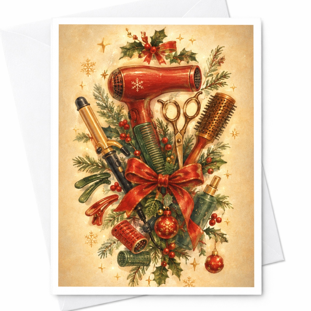 Hair Stylist Christmas Card Festive Holiday Greeting Card For Hairdresser Barber Salon Owner Cute Seasonal Card C6718