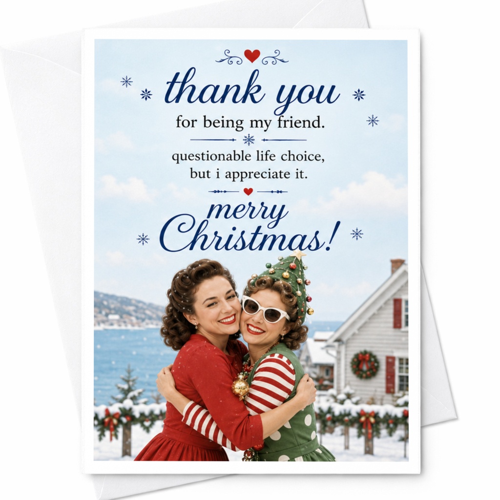 Thank You For Being My Friend. Merry Christmas Card Funny Holiday Greeting Card For Friend Cute Festive Friendship Card C6655