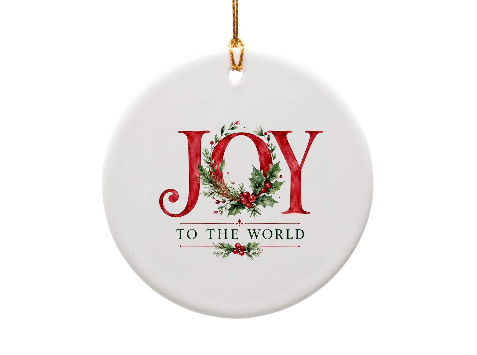 Joy To The World Christmas Ornament Festive Holiday Decor Holly Berry Wreath Decoration Seasonal Home Accent Gift O1595