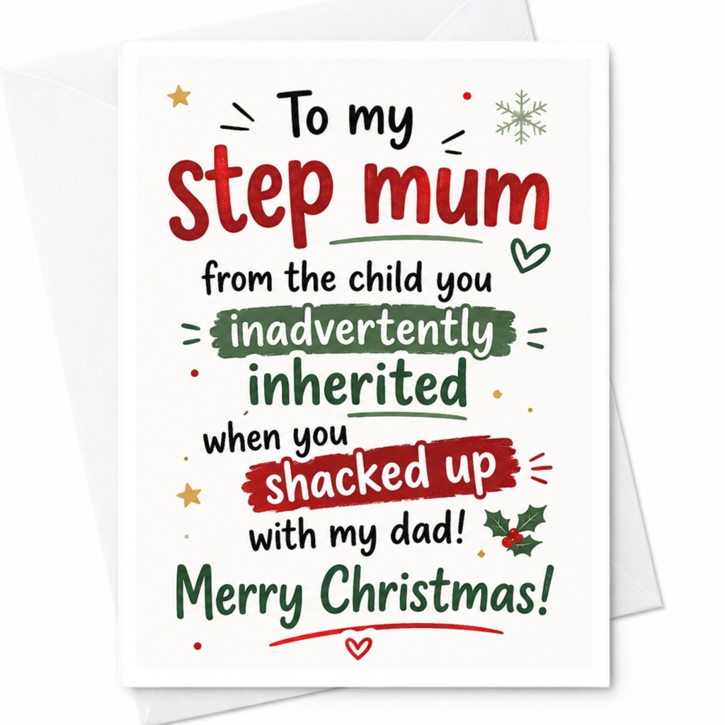 To My Step Mum Funny Christmas Card From Child You Inherited Holiday Card For Step Mom Xmas Greeting Card C6722