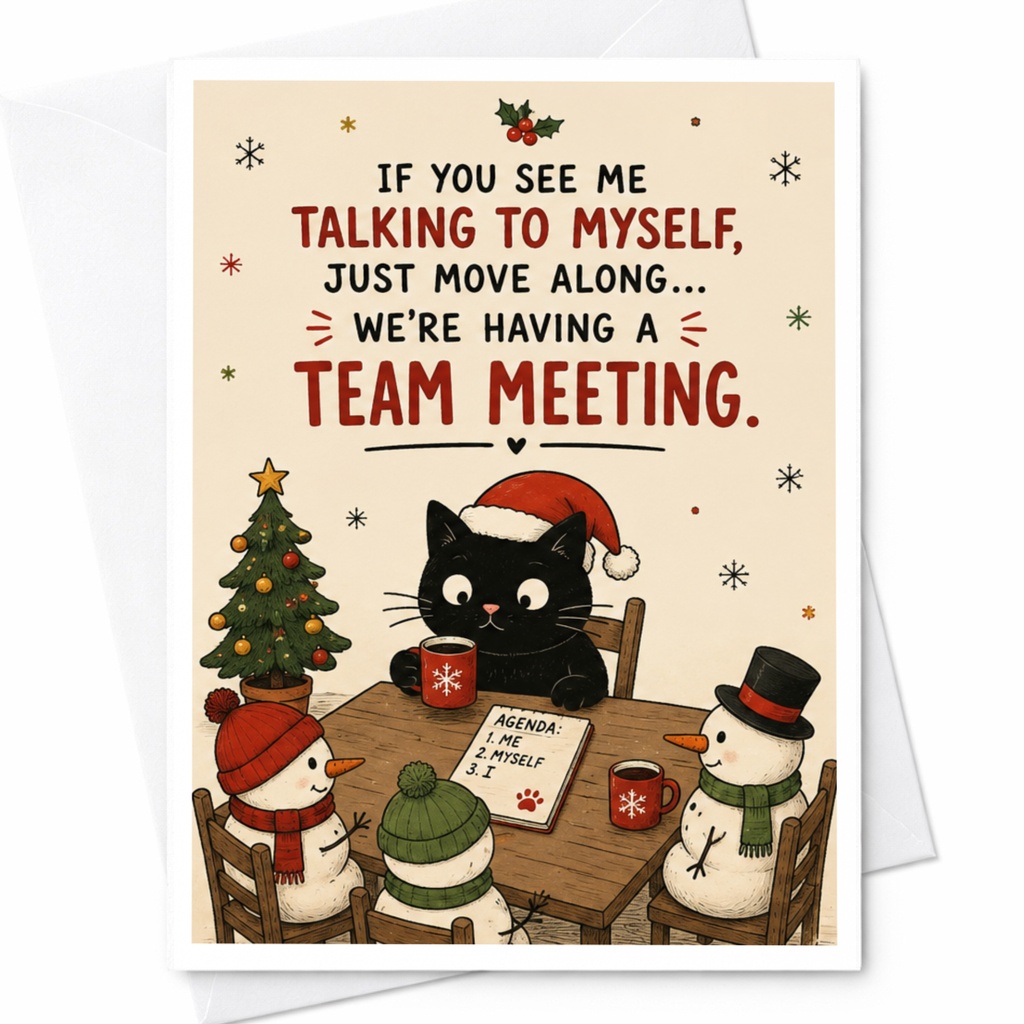 If You See Me Talking To Myself Christmas Card Funny Cat And Snowmen Holiday Greeting Card Cute Winter C6662