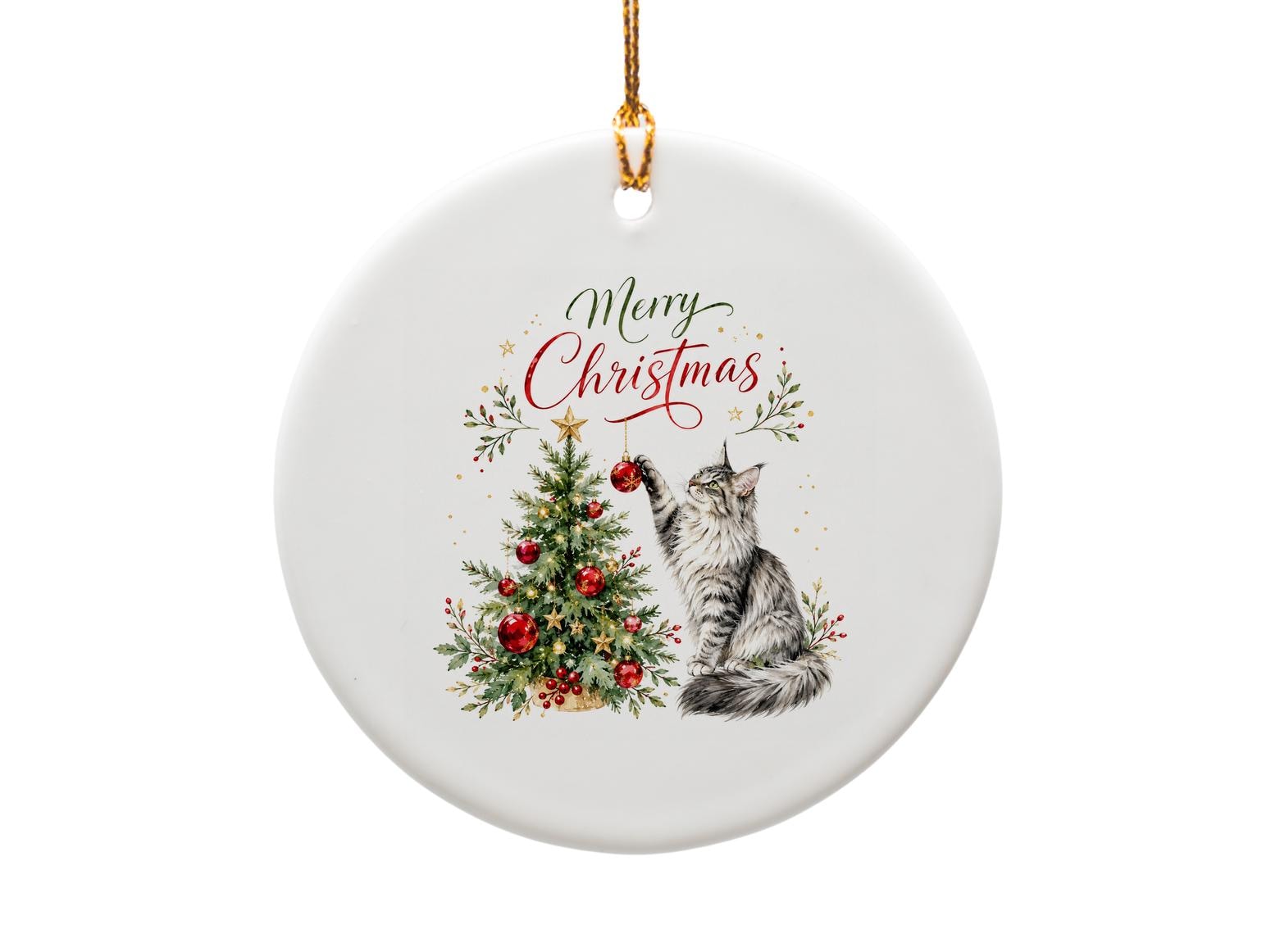 Merry Christmas Cat Ornament Festive Holiday Decor Cute Kitty With Christmas Tree Cat Lover Gift Xmas Decoration O1598