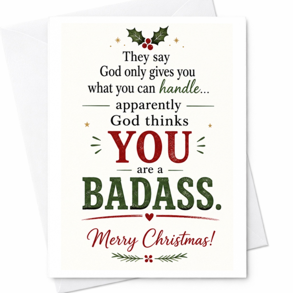 They Say God Only Gives You What You Can Handle Christmas Card Funny Holiday Greeting Card For Friend Family C6667