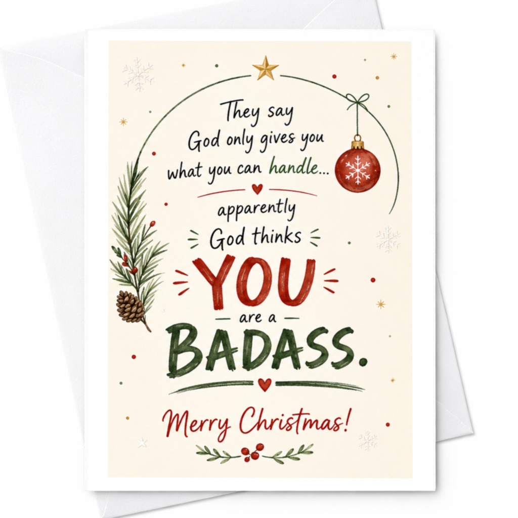 They Say God Only Gives You What You Can Handle Christmas Card Funny Holiday Greeting Card For Friend Inspirational C6668