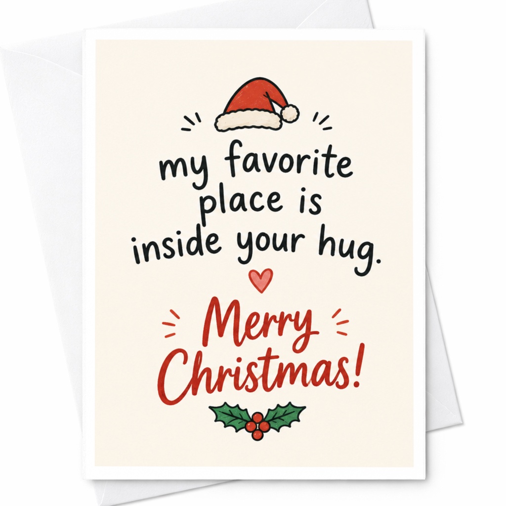 My Favorite Place Is Inside Your Hug. Merry Christmas! Cute Christmas Card For Partner Romantic Holiday Greeting Card C6673