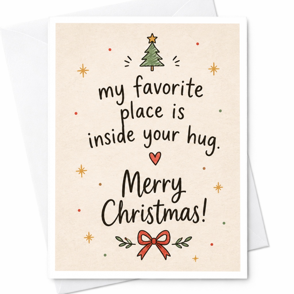 My Favorite Place Is Inside Your Hug. Merry Christmas! Cute Christmas Card For Loved One Romantic Holiday Greeting Card C6674