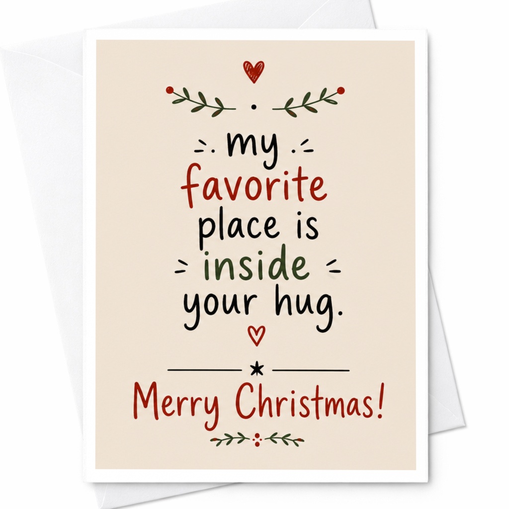 My Favorite Place Is Inside Your Hug. Merry Christmas! Heartfelt Christmas Card For Loved One Romantic Holiday Greeting C6676