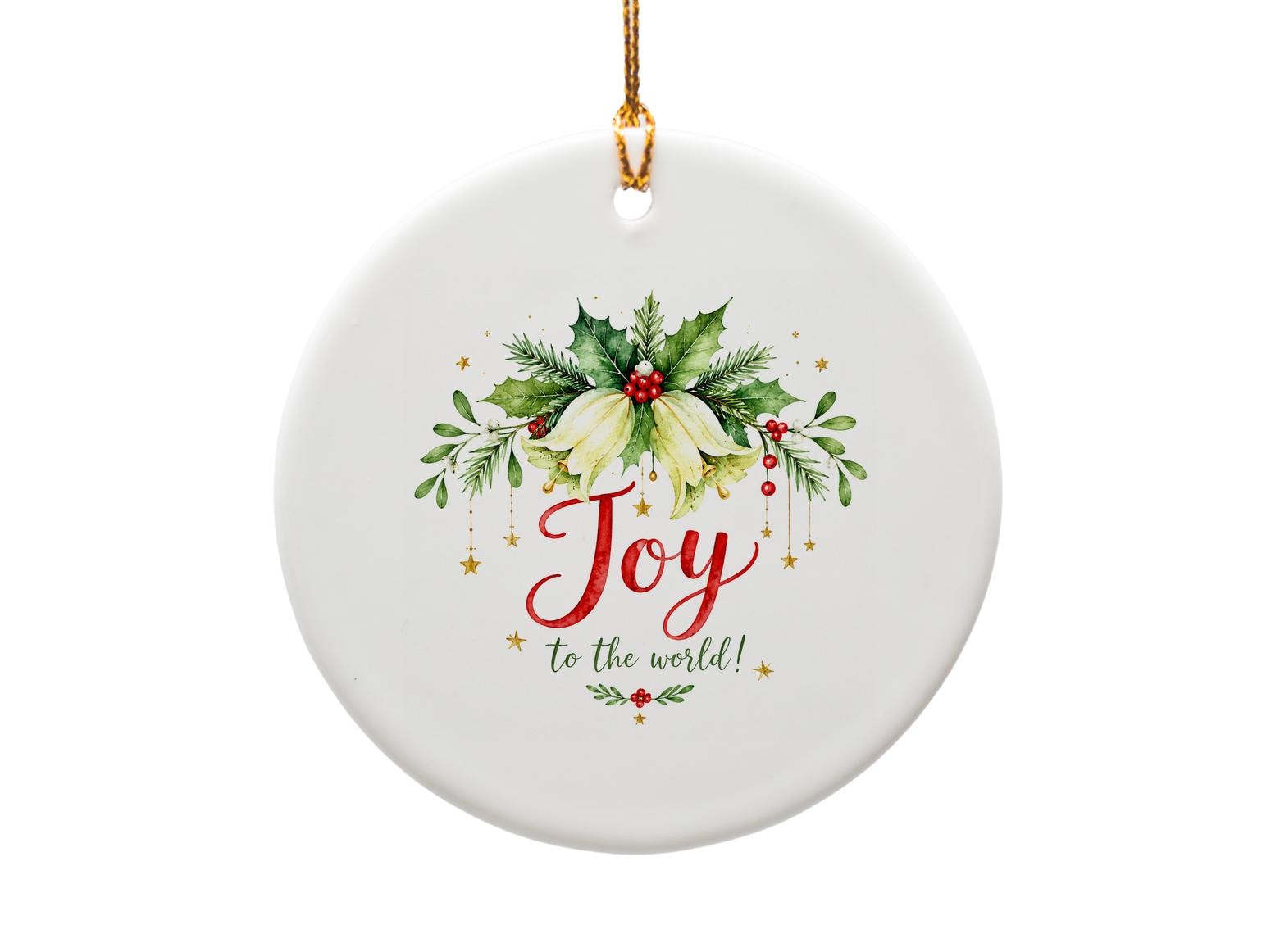 Joy To The World Christmas Ornament Holiday Floral Arrangement Festive Decor Xmas Tree Decoration Gift For Cat Lover O1602