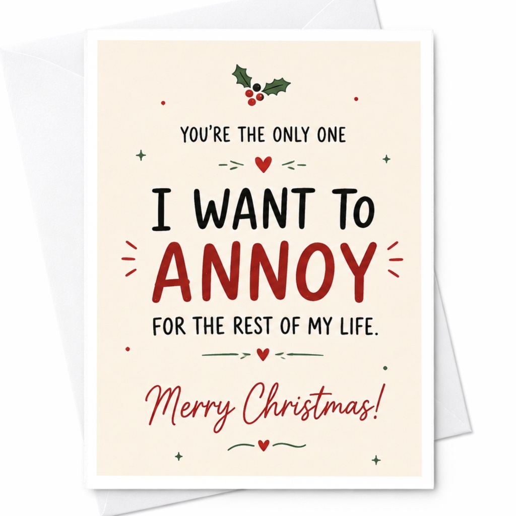 You're The Only One I Want To Annoy For The Rest Of My Life Merry Christmas Card Funny Holiday Card For Partner Cute Festive Greet C6683