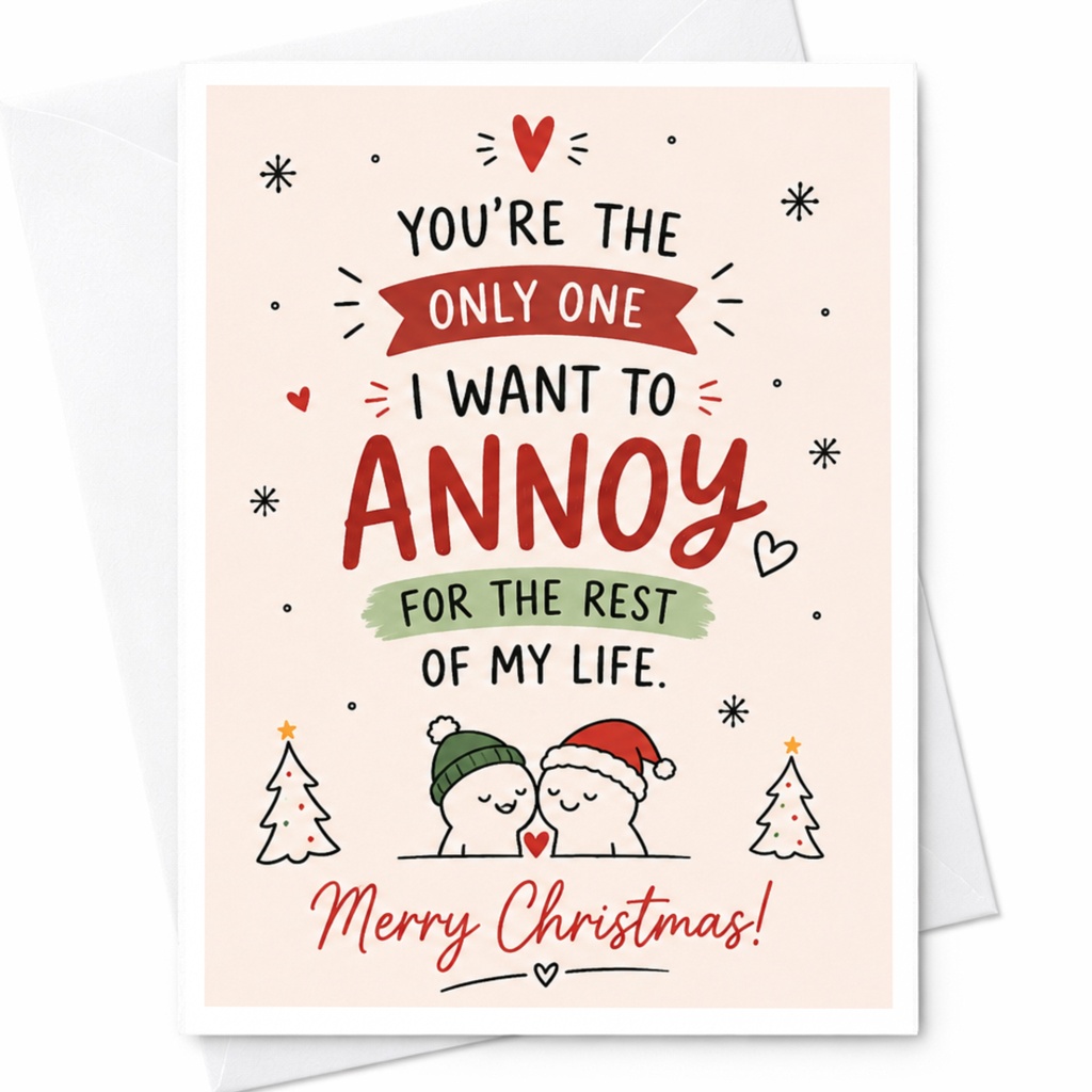 You're The Only One I Want To Annoy For The Rest Of My Life. Merry Christmas! Cute Couple Christmas Card Funny Holiday Card For Pa C6684