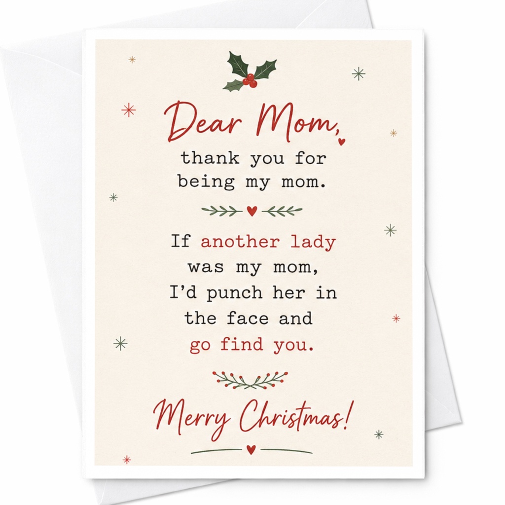 Dear Mom Funny Christmas Card Thank You For Being My Mom Holiday Card For Mom From Daughter Son Cute Xmas Card C6689