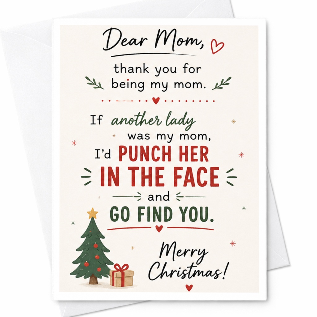 Dear Mom Funny Christmas Card Thank You For Being My Mom Punch Her In The Face Holiday Card For Mom From Daughter Son C6690