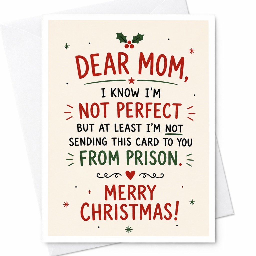 Dear Mom, I Know I'm Not Perfect Christmas Card Funny Holiday Greeting For Mom From Son Daughter Xmas Card C6697