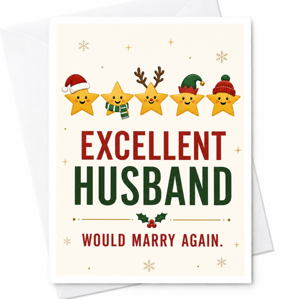 Excellent Husband Would Marry Again Christmas Card Funny Holiday Greeting For Husband Cute Stars Festive Card C6699
