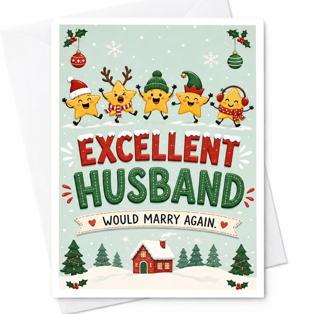 Excellent Husband Would Marry Again Christmas Card Cute Holiday Greeting Card For Husband Festive Stars C6700