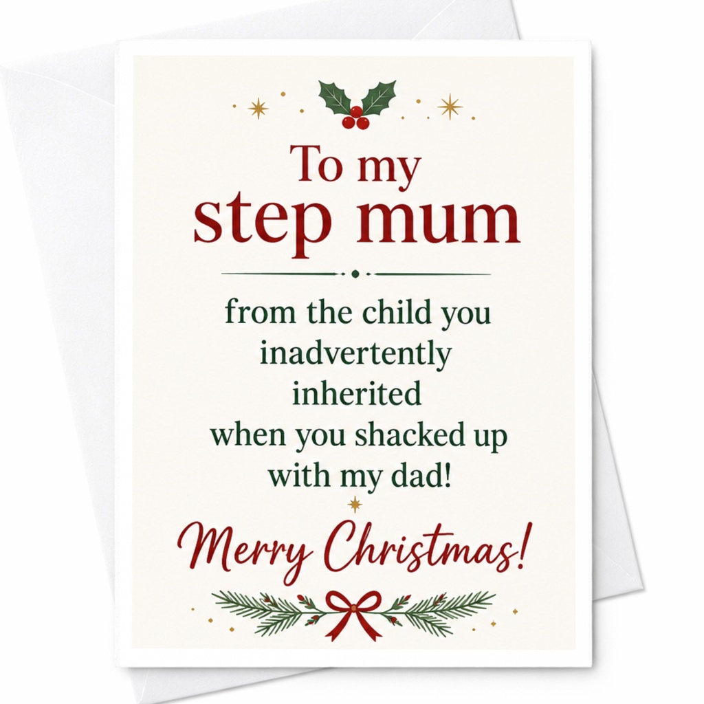 To My Step Mum Funny Christmas Card From Child Holiday Greeting Card For Step Mom Festive Xmas Card C6701