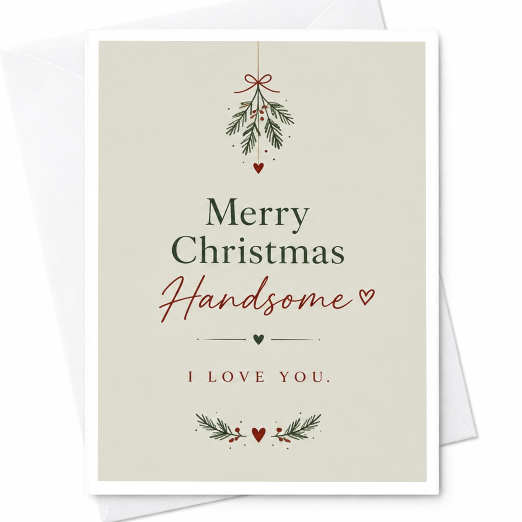 Merry Christmas Handsome I Love You Christmas Card Romantic Holiday Greeting For Him Husband Boyfriend Festive Card C6711
