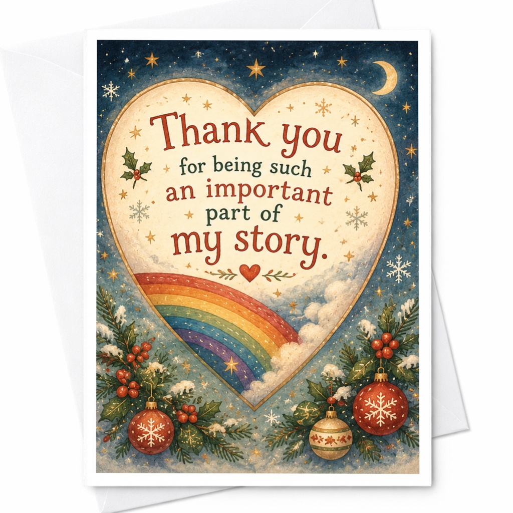Thank You For Being Such An Important Part Of My Story Heart Rainbow Holiday Thank You Card For Friend Family Christmas C6713