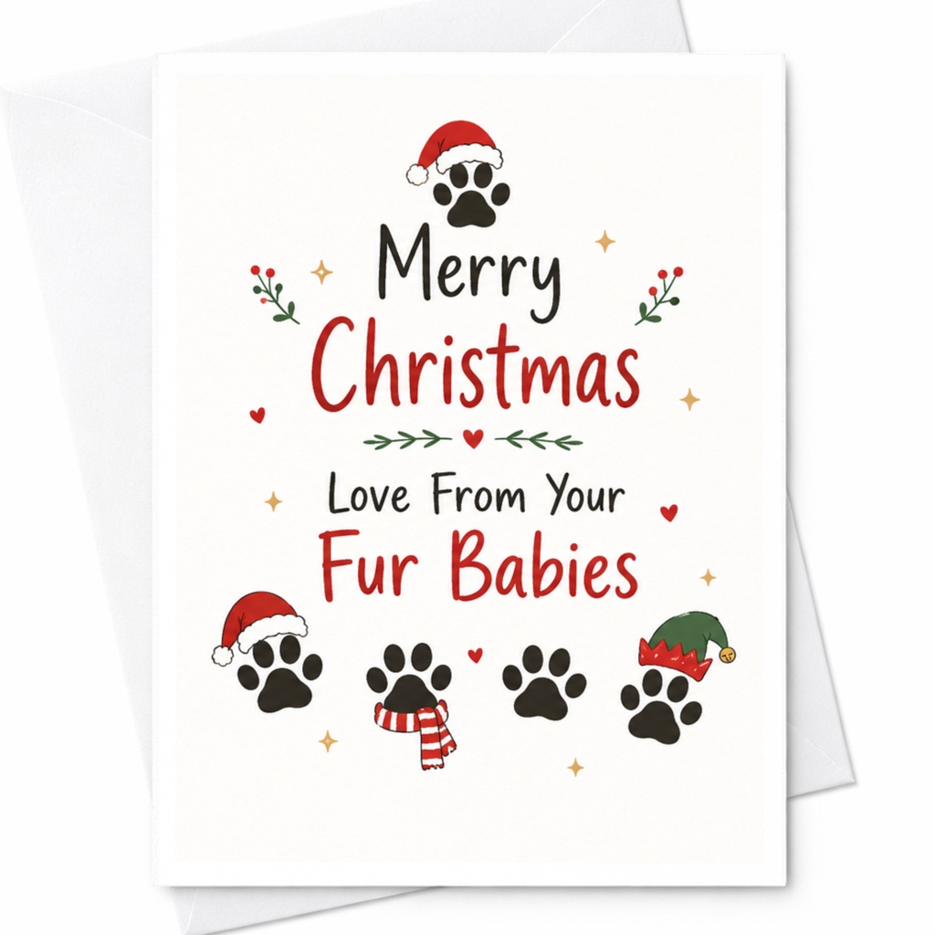 Merry Christmas Love From Your Fur Babies Cute Christmas Card From Pets Dog Cat Lovers Holiday Greeting Card C6720