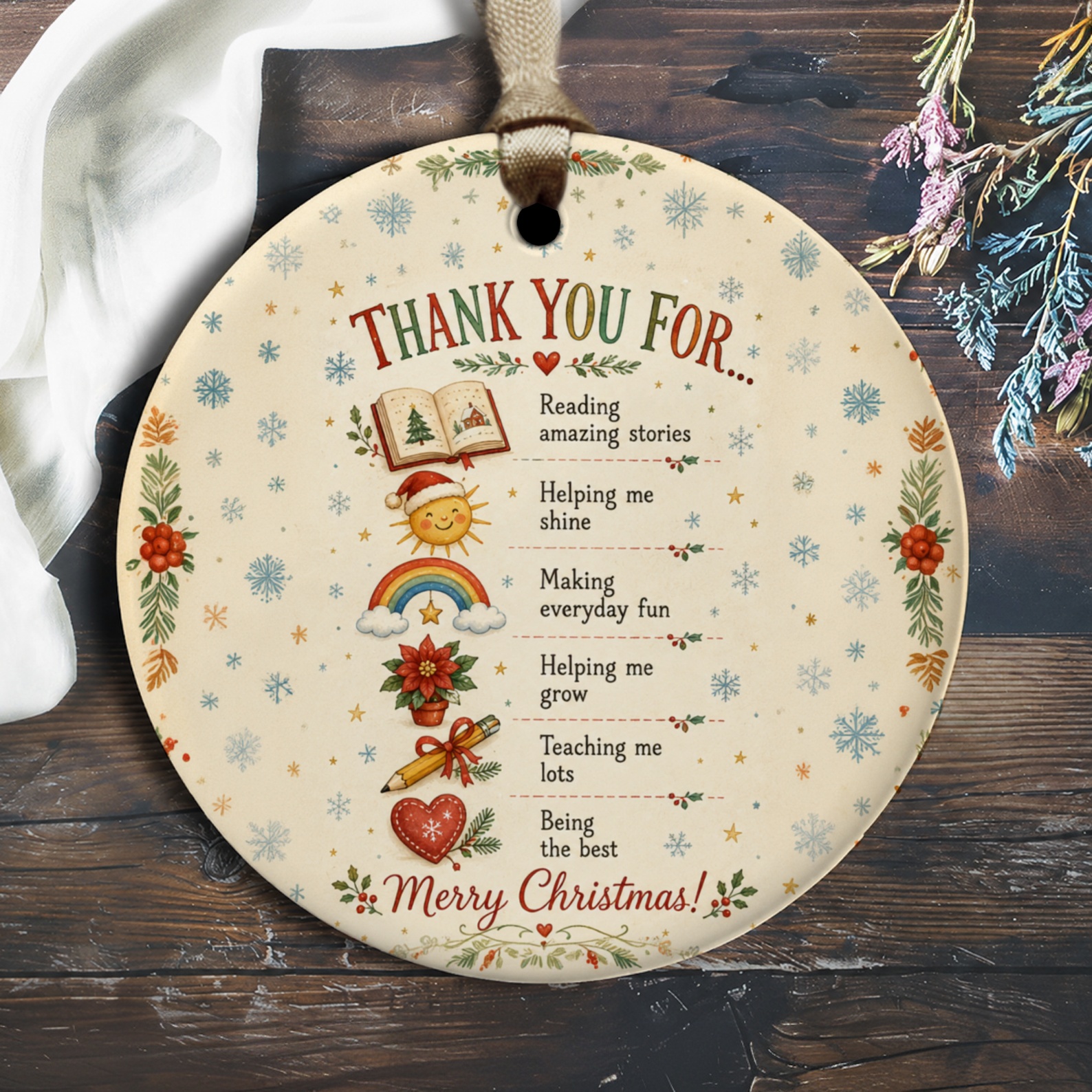 Thank You For... Merry Christmas Ornament Teacher Appreciation Holiday Gift Festive Decor Christmas Tree Decoration O2358