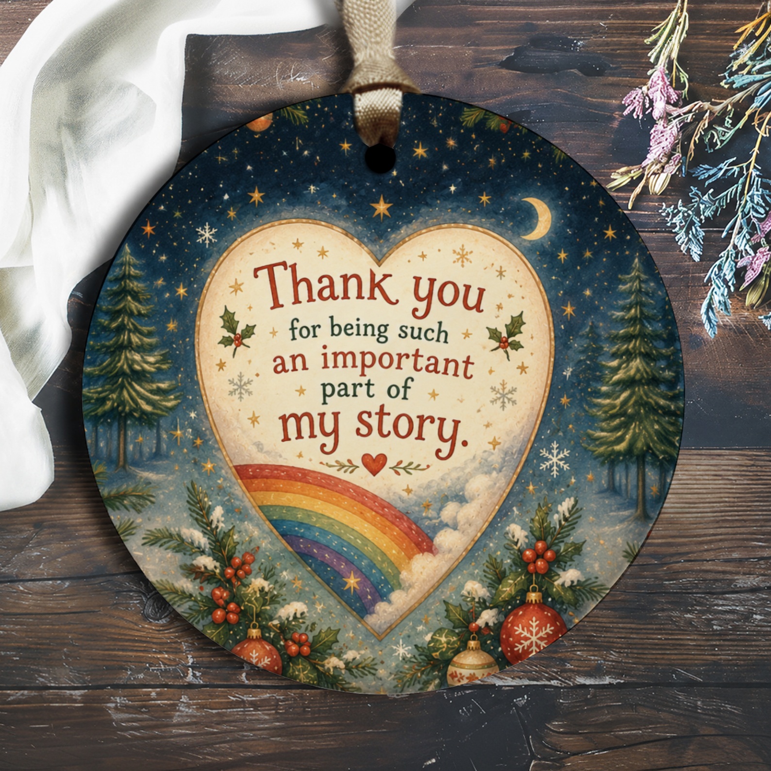 Thank You For Being Such An Important Part Of My Story Christmas Ornament Heart Rainbow Holiday Decor Gift O2359