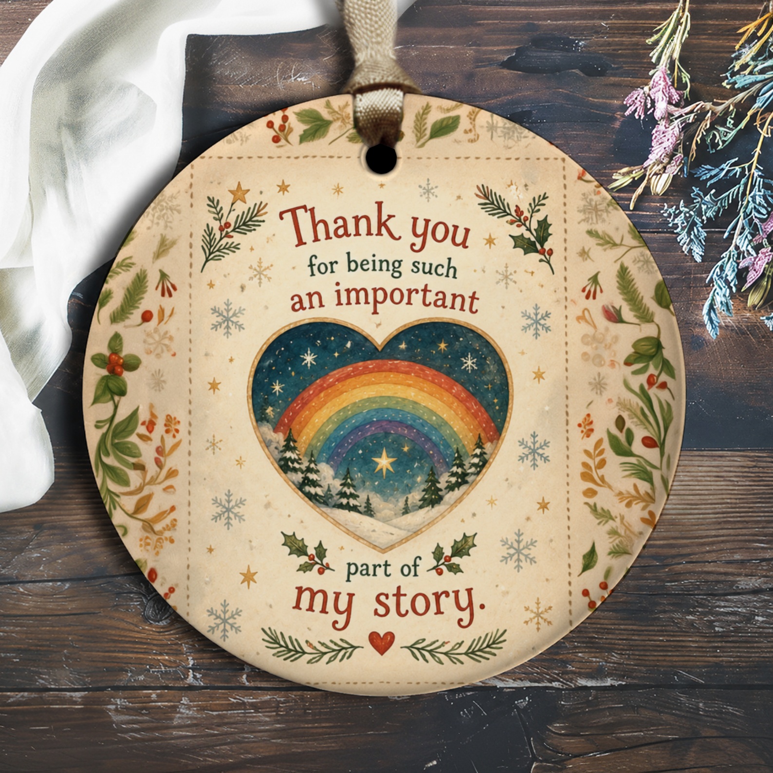 Thank You For Being Such An Important Part Of My Story Ornament Rainbow Heart Winter Scene Christmas Gift 125 O2360