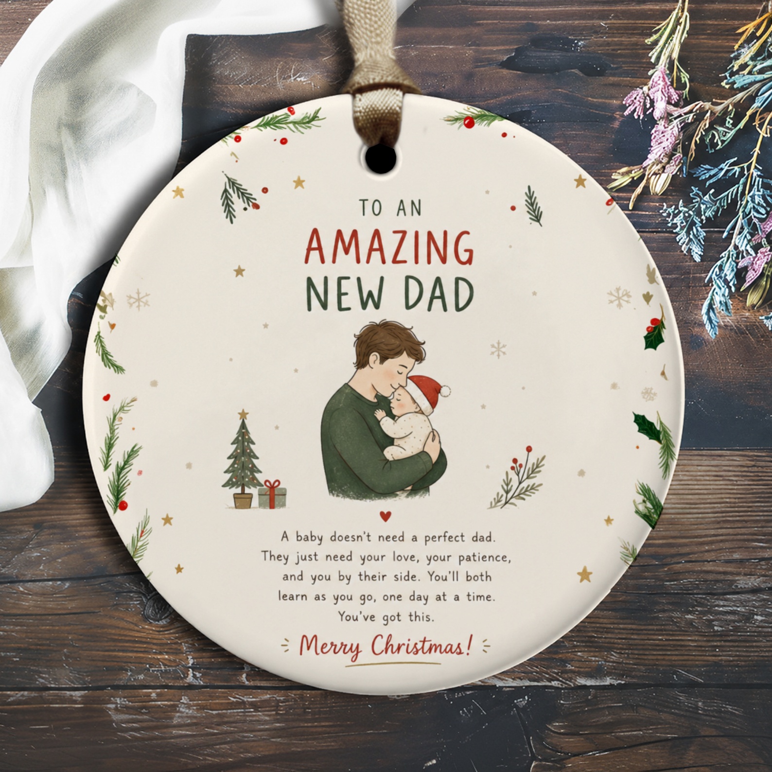 To An Amazing New Dad Christmas Ornament New Dad Gift Holiday Decoration Father Baby Keepsake Sentimental Christmas Ornament O2364