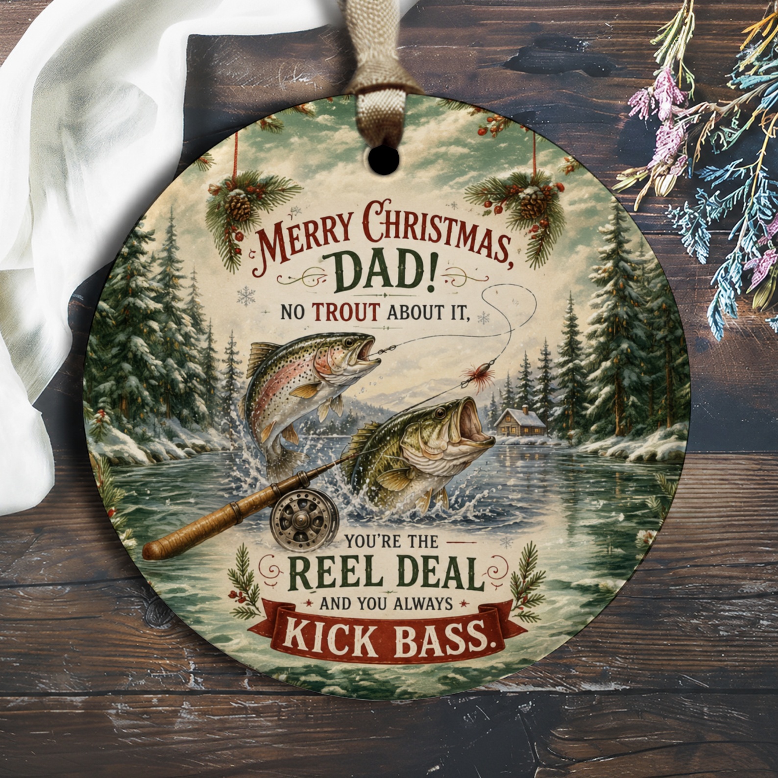 Merry Christmas Dad Ornament Fishing Theme No Trout About It Reel Deal Kick Bass Funny Christmas Gift For Dad O2380
