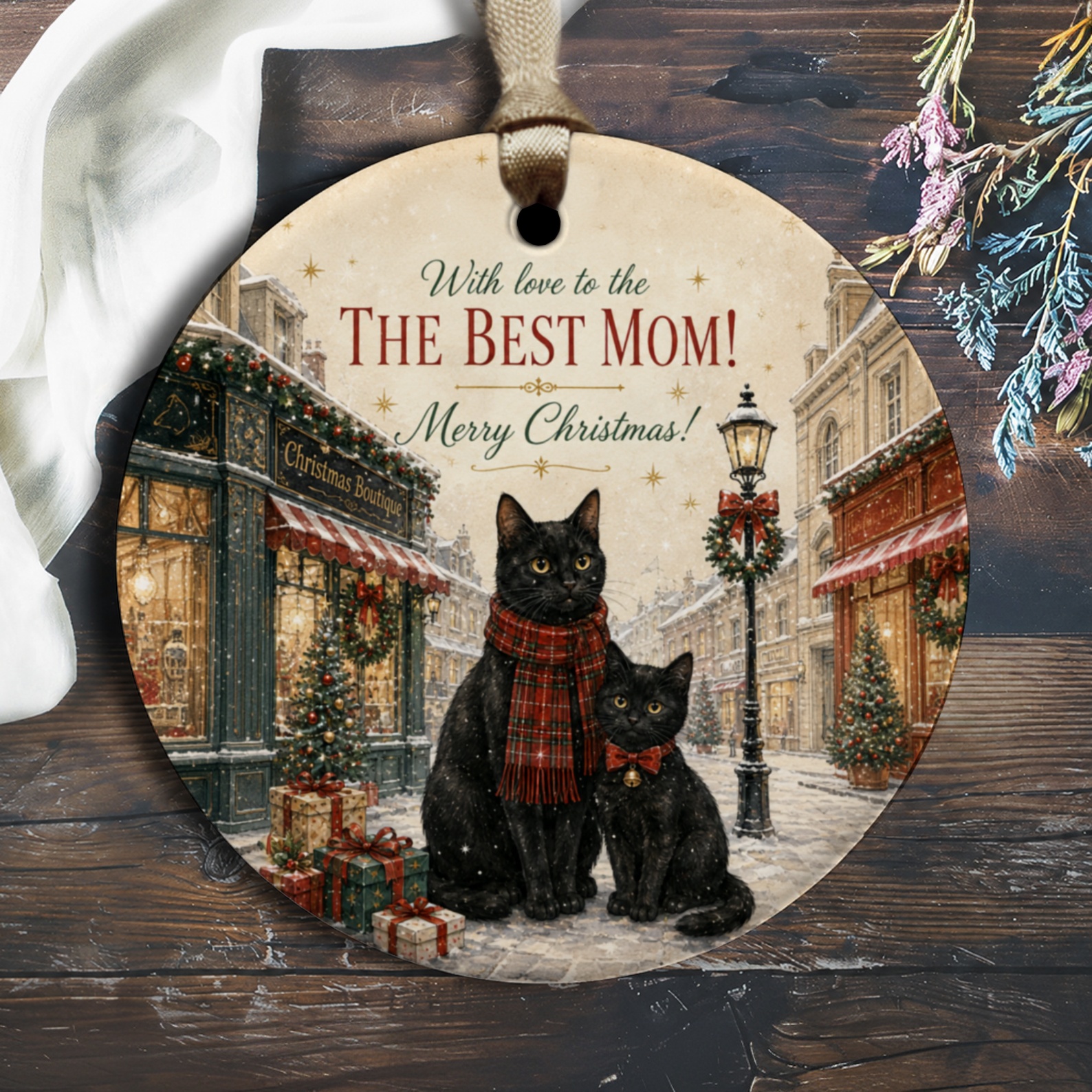 With Love To The The Best Mom! Merry Christmas Ornament Festive Cats Holiday Decor Gift For Mom Xmas Decoration O2414
