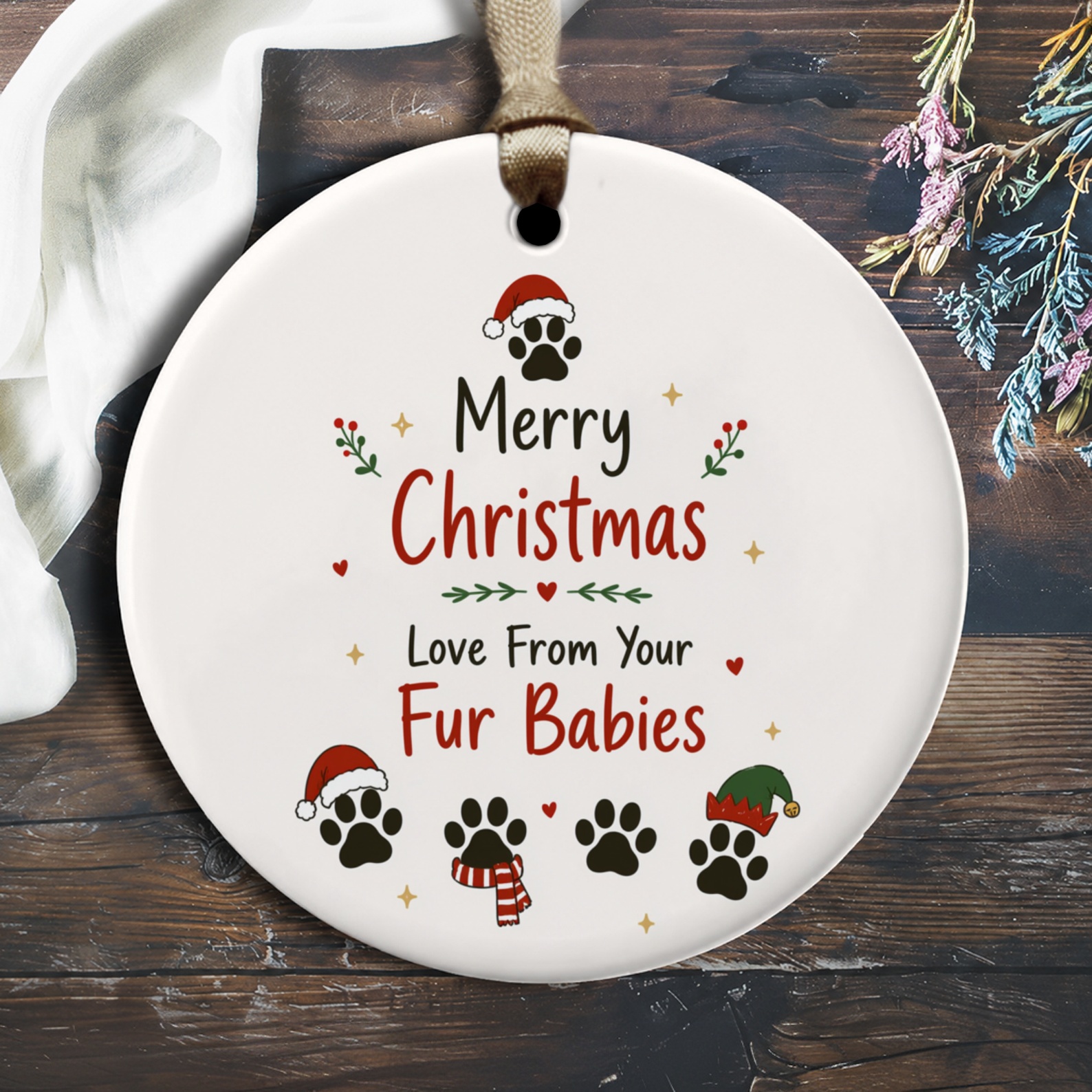 Merry Christmas Love From Your Fur Babies Ornament Cute Pet Lover Christmas Decor Dog Cat Paw Print Holiday Gift O2427
