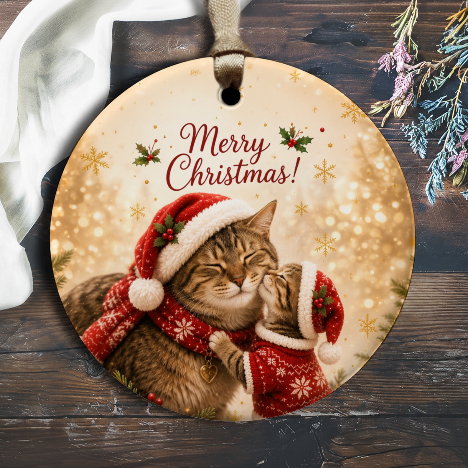 Merry Christmas! Cute Cat Ornament Christmas Decoration Festive Holiday Decor Adorable Cats Santa Hats Xmas Ornament O2435