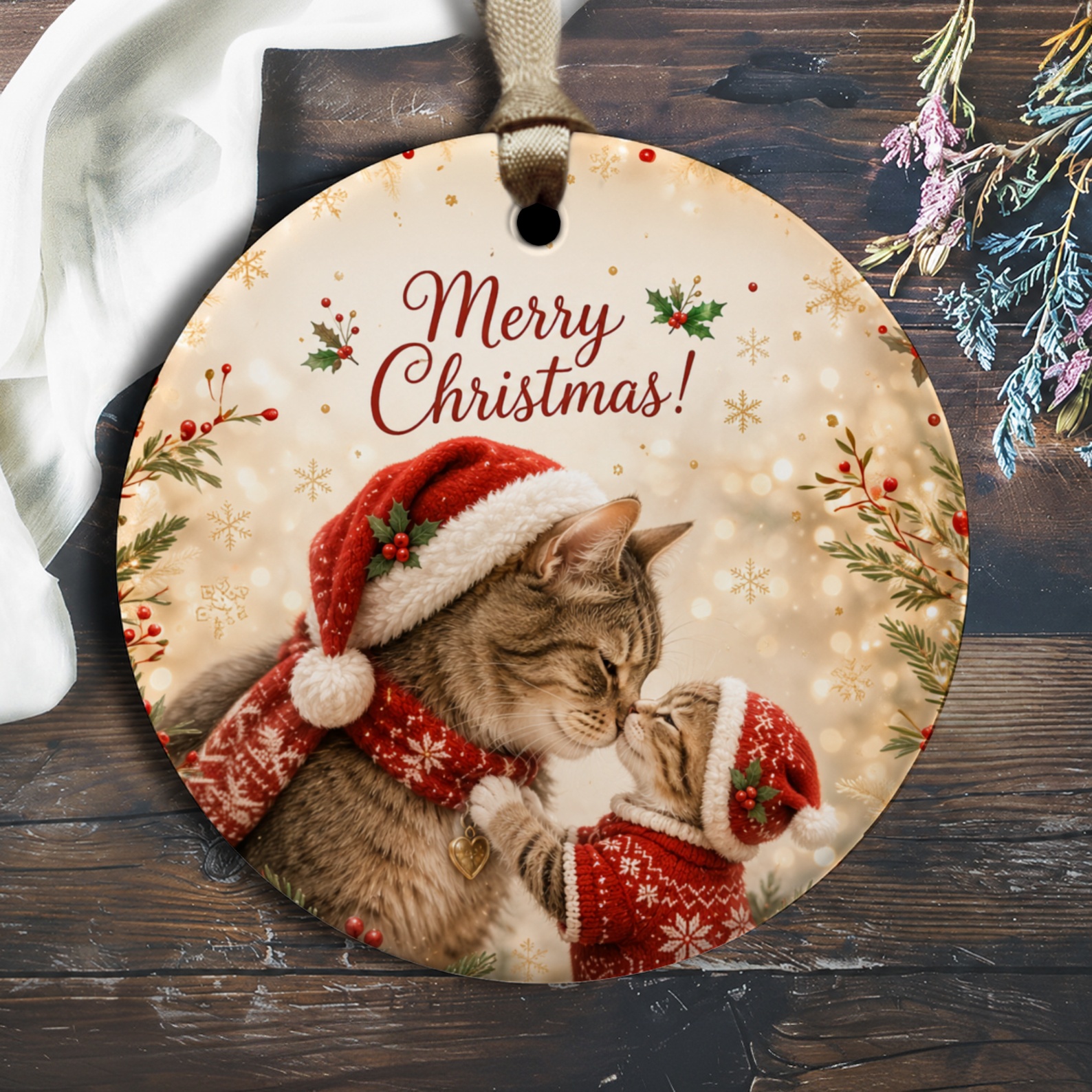 Merry Christmas! Cute Cat Ornament Christmas Decoration Festive Holiday Decor Adorable Cats In Santa Hats Xmas Ornament O2452