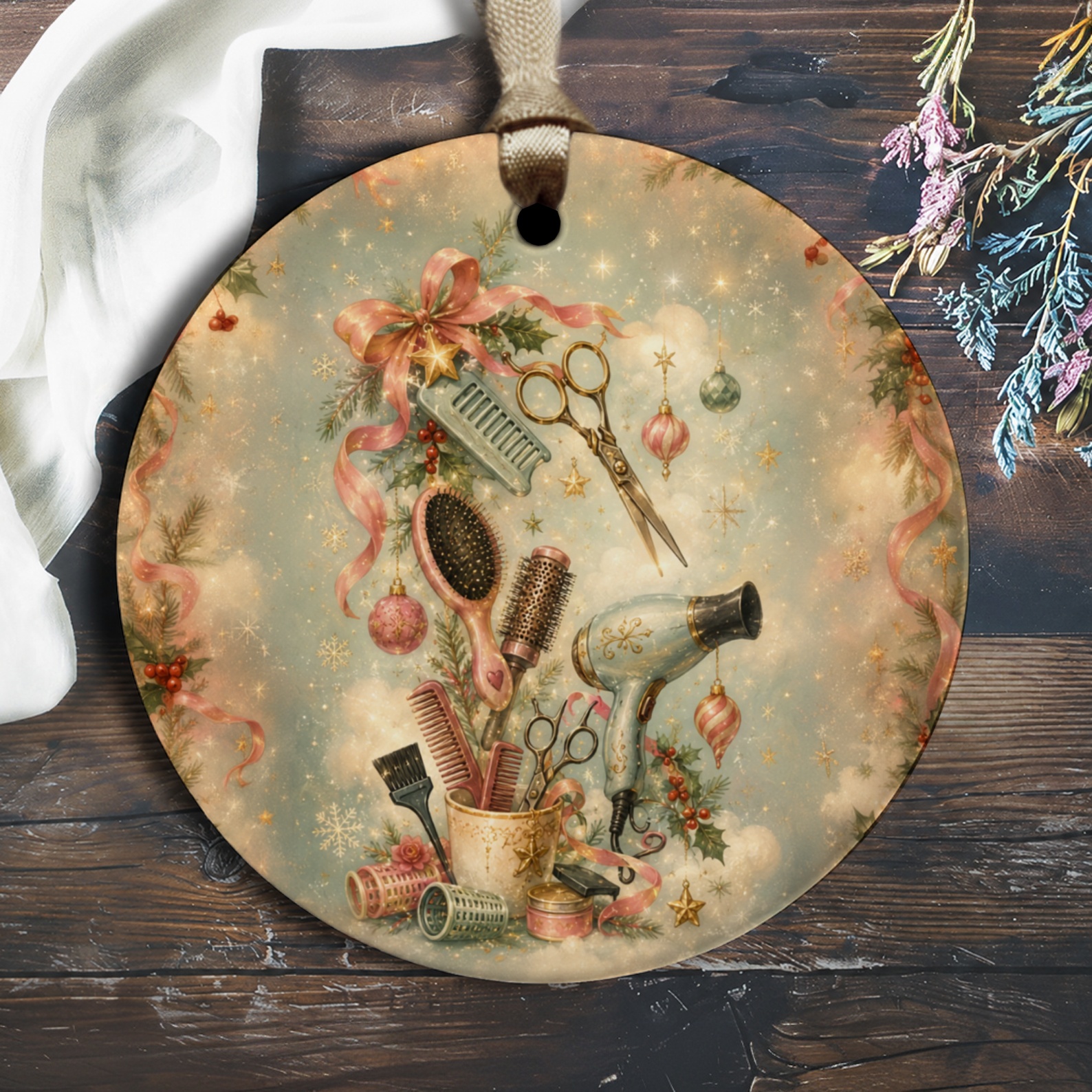 Vintage Hair Styling Tools Christmas Ornament Festive Holiday Decor Hairdresser Gift Retro Barber Shop Decoration O2355