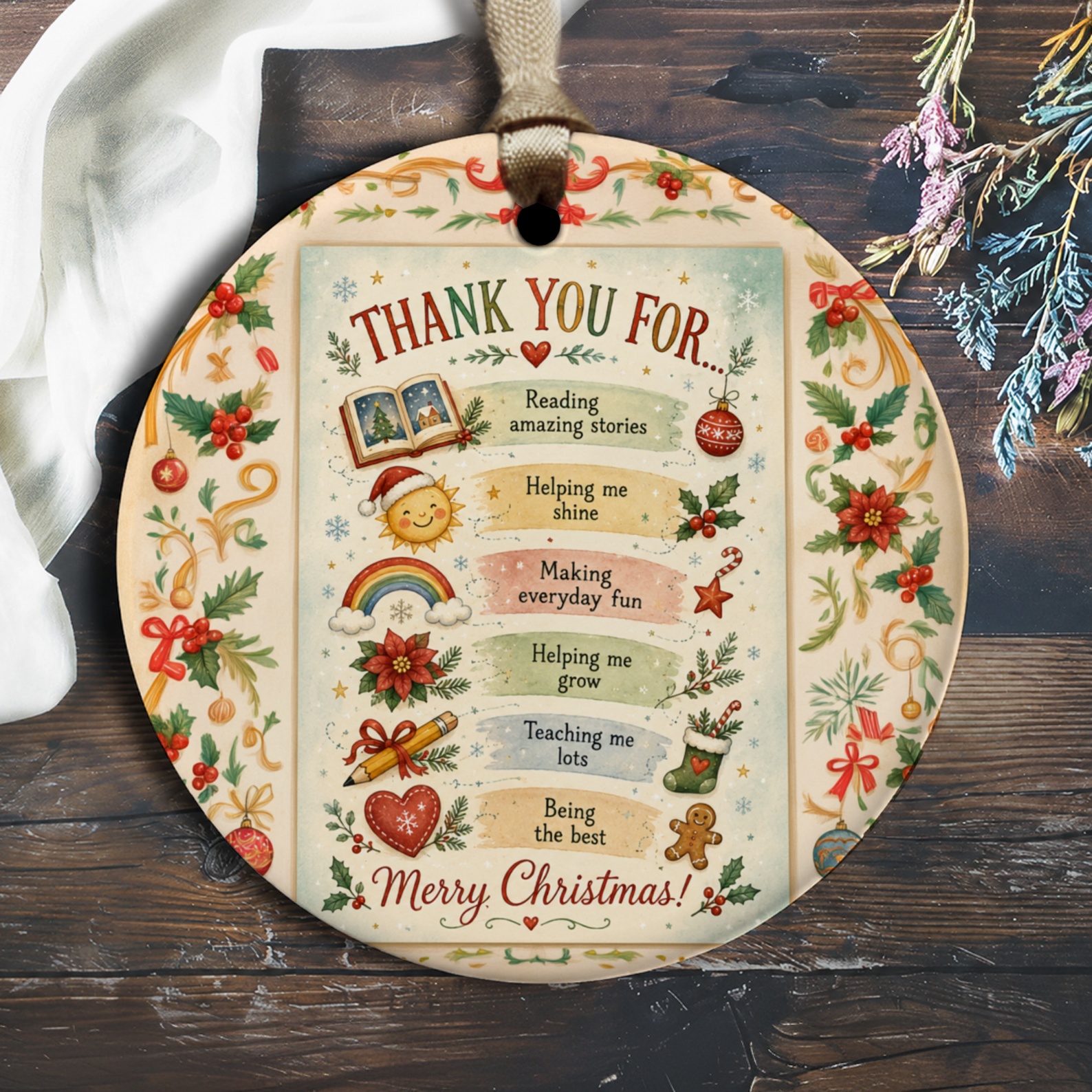 Thank You For Reading Amazing Stories Christmas Ornament Teacher Appreciation Gift Holiday Decor Festive Keepsake O2357