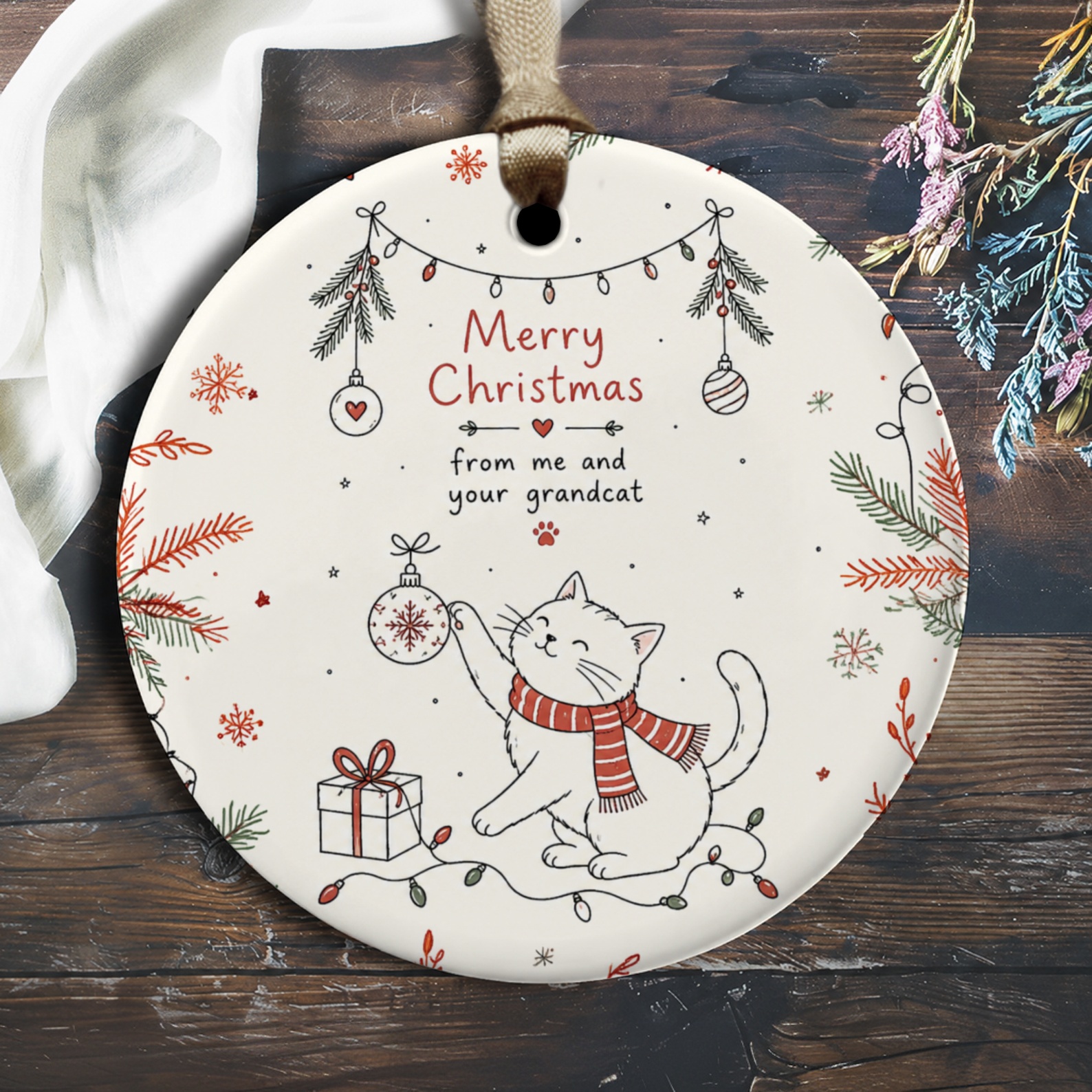 Merry Christmas From Me And Your Grandcat Ornament Cute Cat Christmas Decoration Holiday Gift For Cat Lovers Festive Decor O2384
