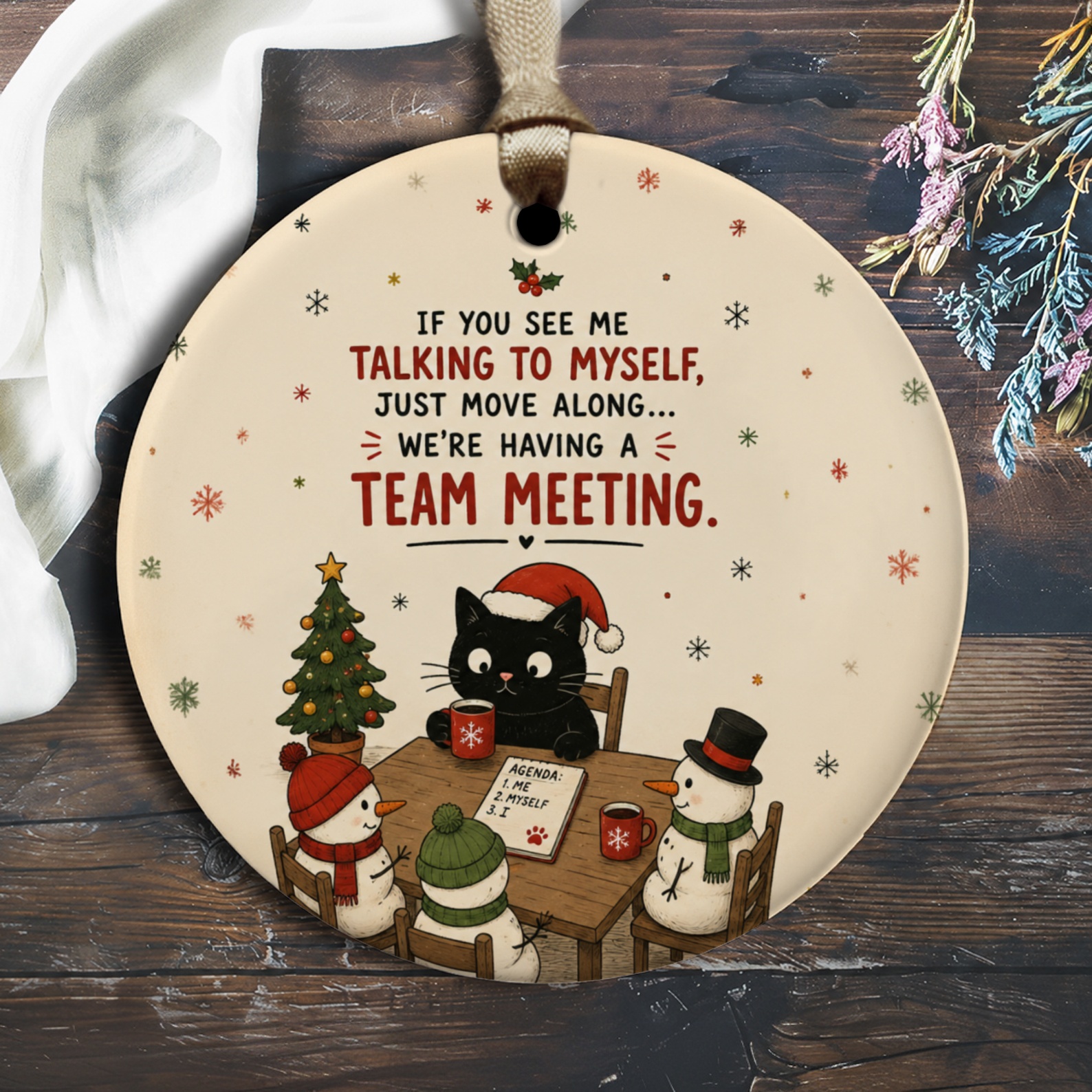 If You See Me Talking To Myself Christmas Ornament Funny Cat And Snowmen Holiday Decor Cute Winter Decoration Gift O2407