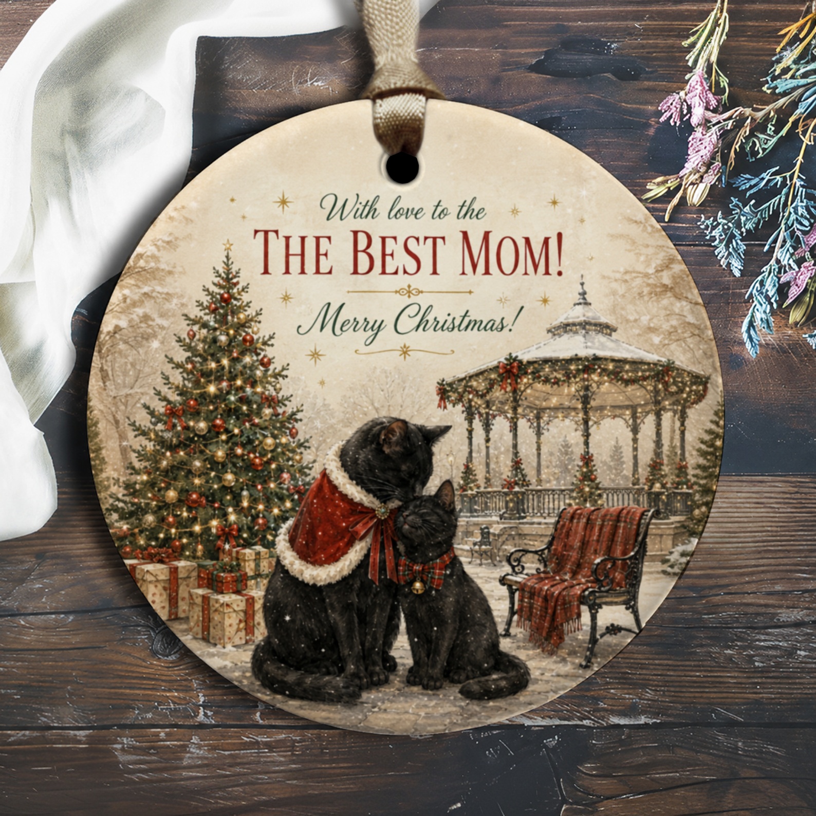 With Love To The The Best Mom! Merry Christmas Ornament Cats With Christmas Tree Holiday Decor For Mom Festive Gift O2413