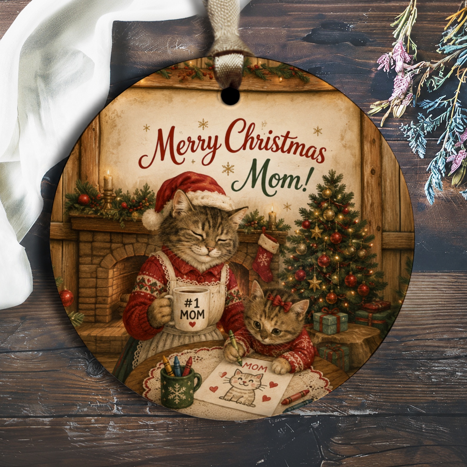 Merry Christmas Mom! Cute Cat Ornament Christmas Tree Decoration For Cat Lover Holiday Gift For Mom Festive Home Decor O2422