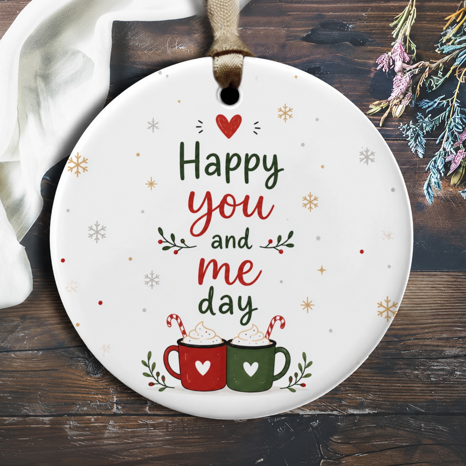 Happy You And Me Day Romantic Ornament Cute Couple Mugs With Hearts Christmas Decoration Love Gift For Partner O2430