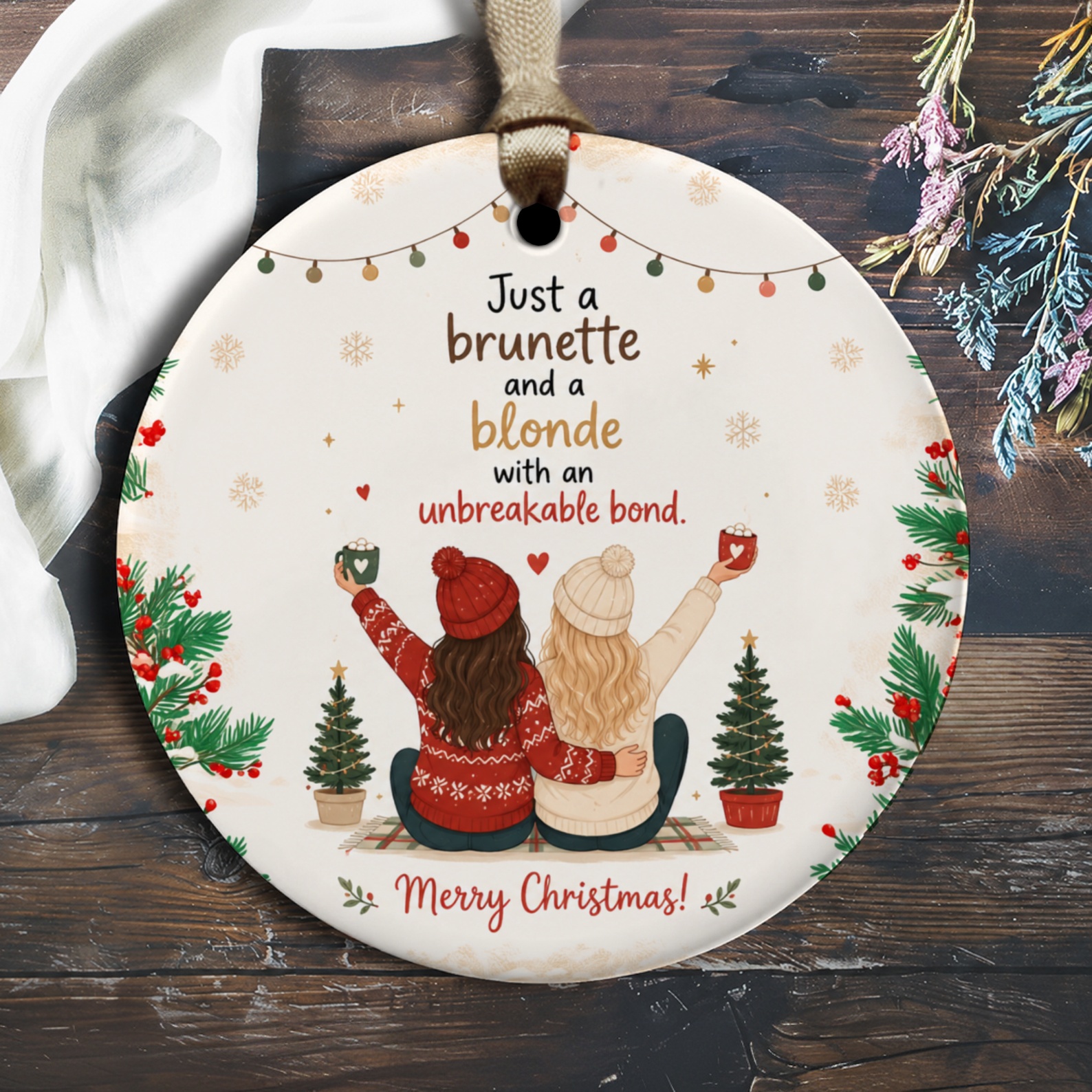 Just A Brunette And A Blonde With An Unbreakable Bond Christmas Ornament Holiday Decor Gift For Friends Cute Festive Ornament O2432