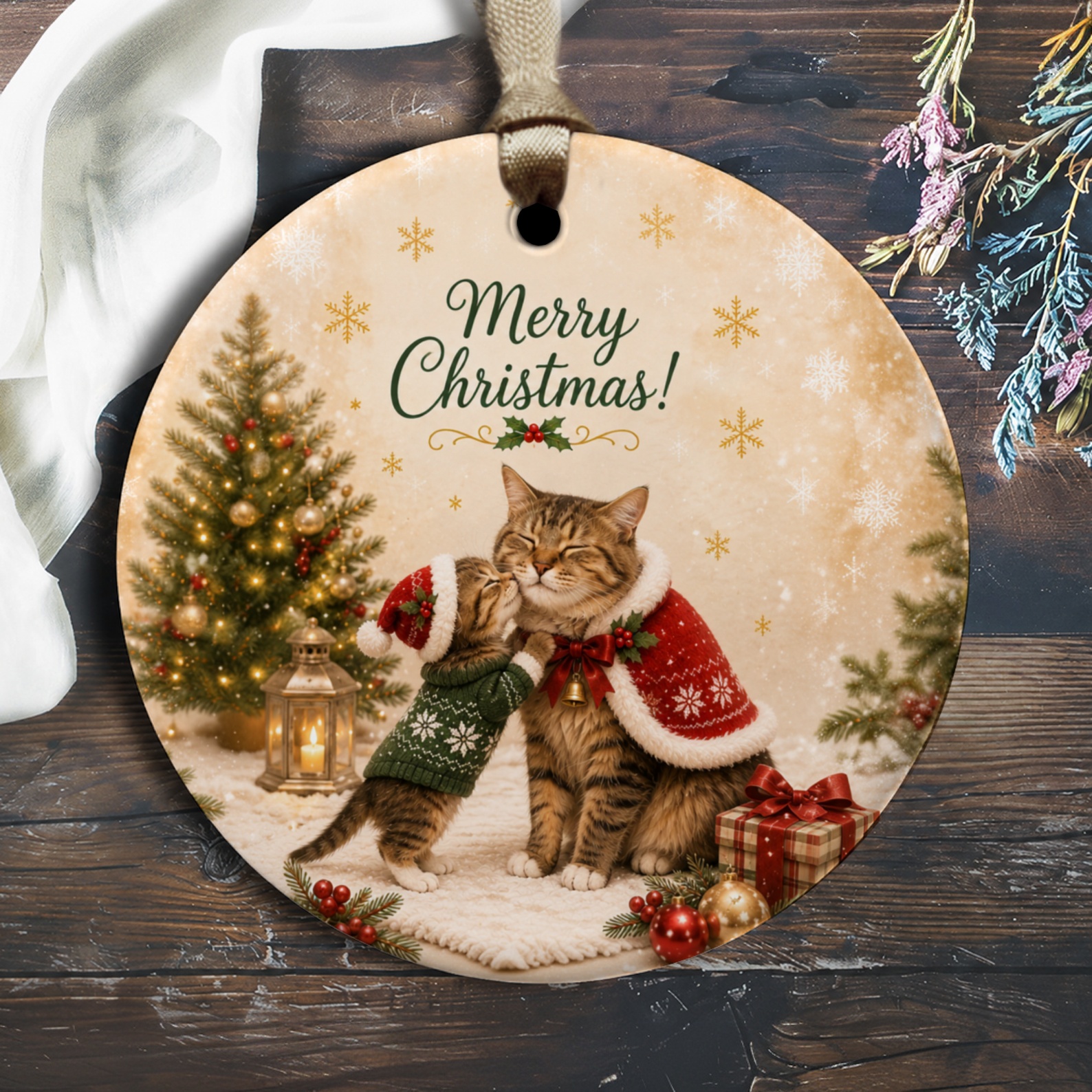 Merry Christmas! Cute Cat Ornament Holiday Decor Christmas Tree Decoration Festive Cats In Santa Outfits Adorable Gift O2434