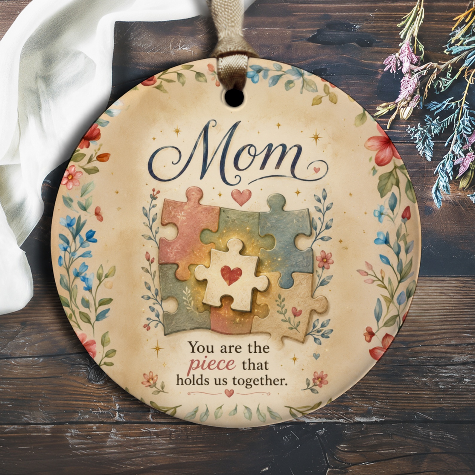 Mom You Are The Piece That Holds Us Together Ornament Mother's Day Gift Floral Puzzle Piece For Mom 125 O2447