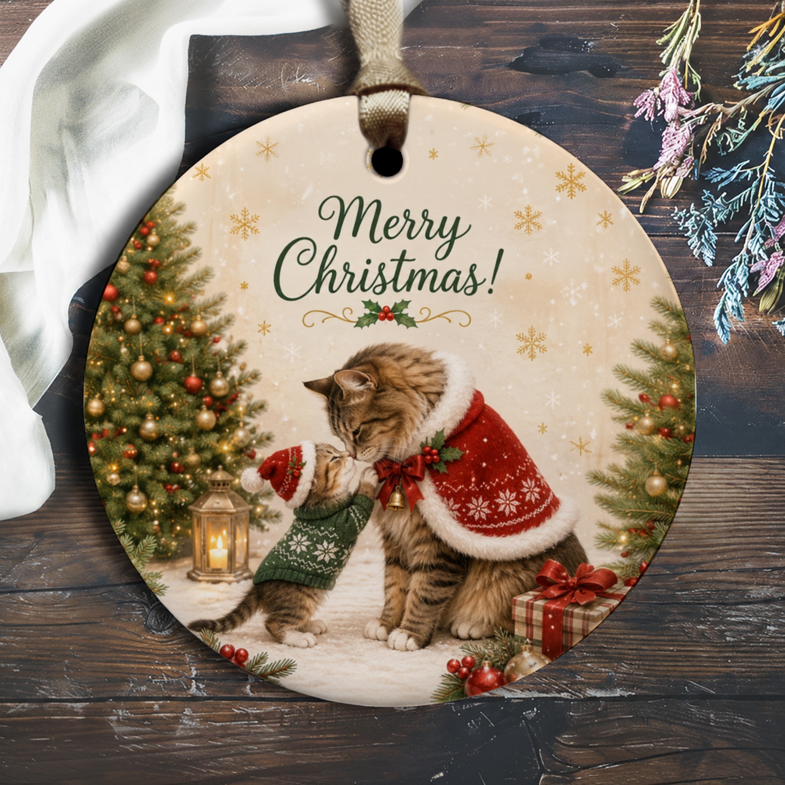 Merry Christmas! Cute Cat Ornament Christmas Tree Decoration Holiday Gift Cat Lover Festive Decor Adorable Feline Ornament O2451