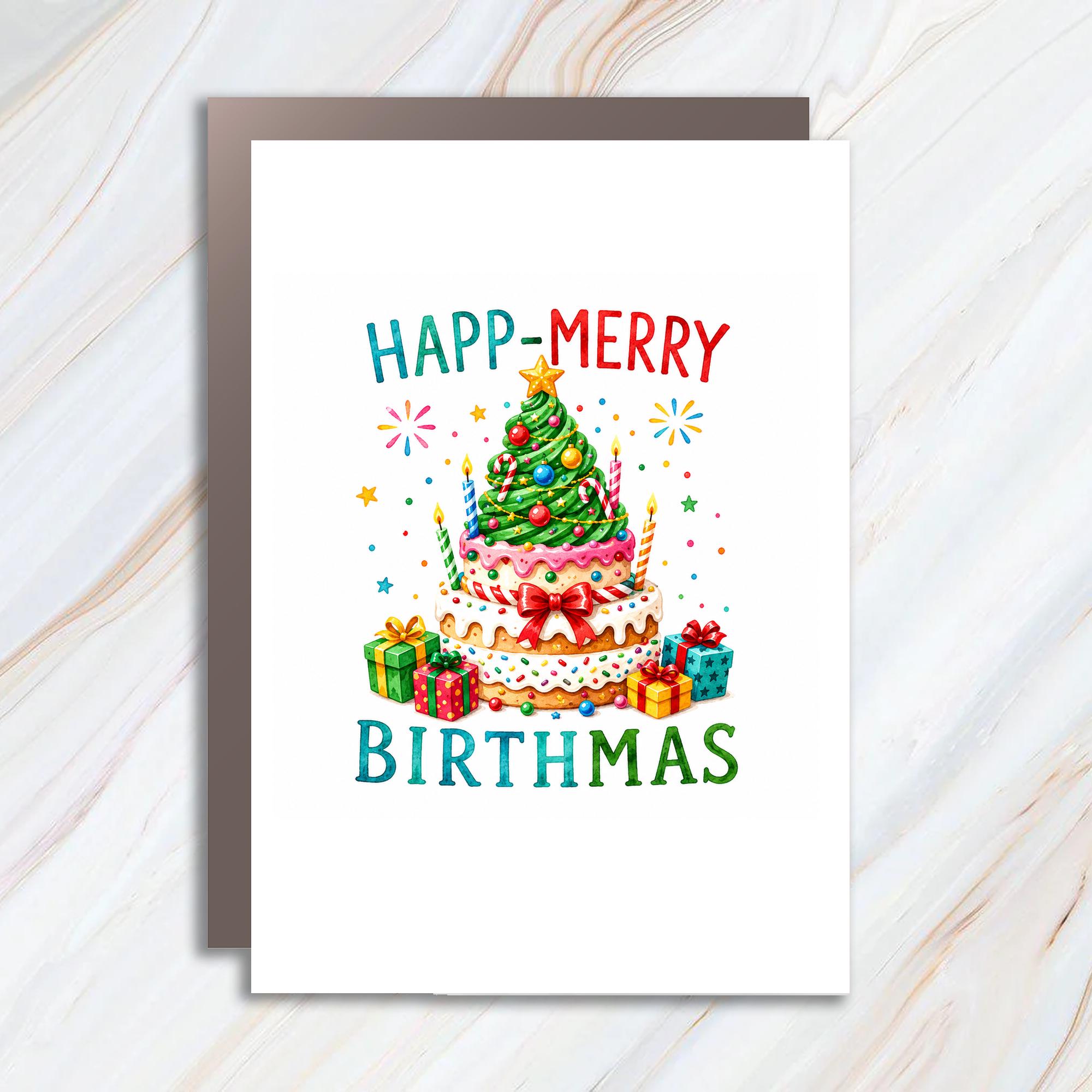 Happ-Merry Birthmas Funny Christmas Birthday Card Holiday Celebration Greeting Card For Friends Family Cute Festive C1613