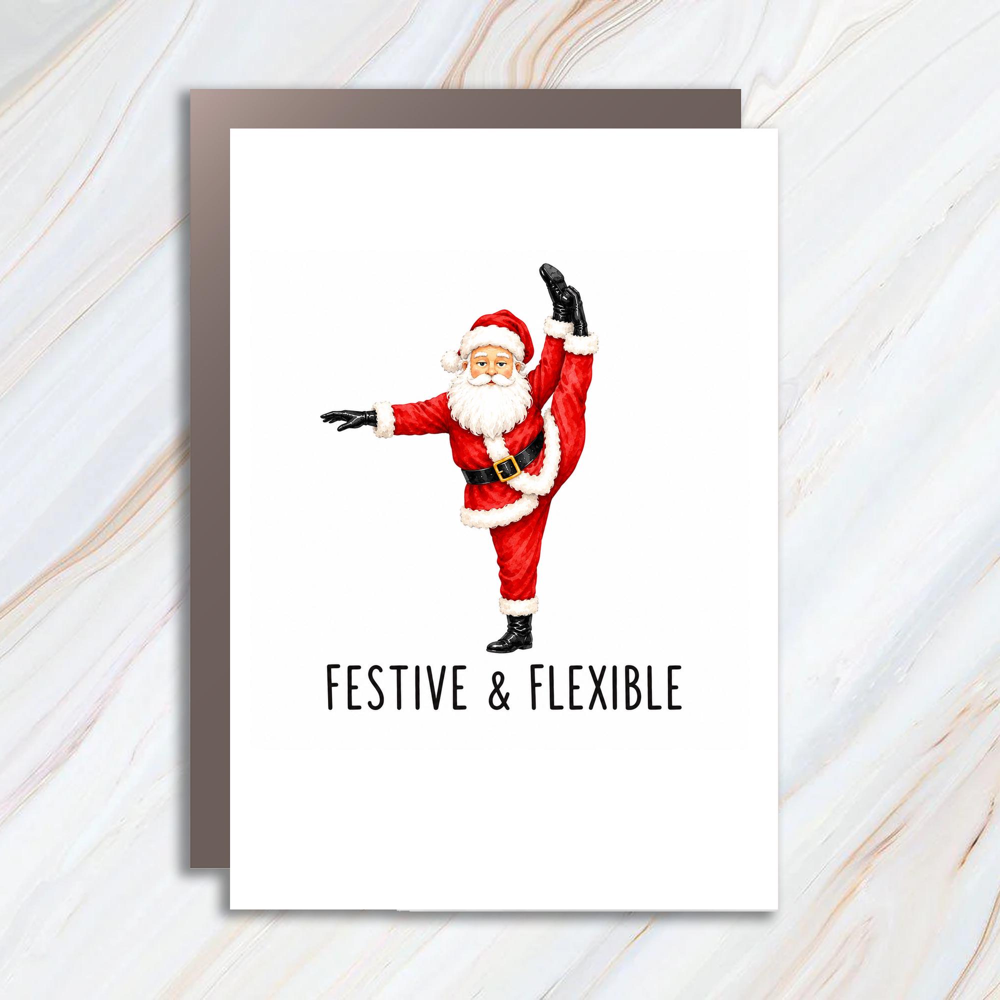 Festive & Flexible Funny Christmas Card Santa Doing High Kick Holiday Greeting Card For Him Secret Santa Gift C1621