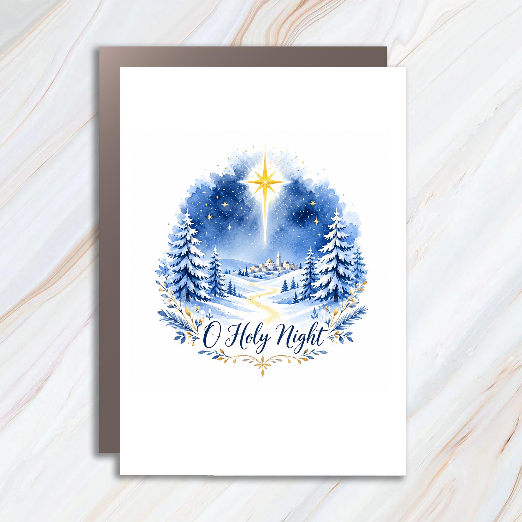 O Holy Night Christmas Card Winter Landscape Scene Religious Holiday Greeting Card For Family Friends Spiritual C1605