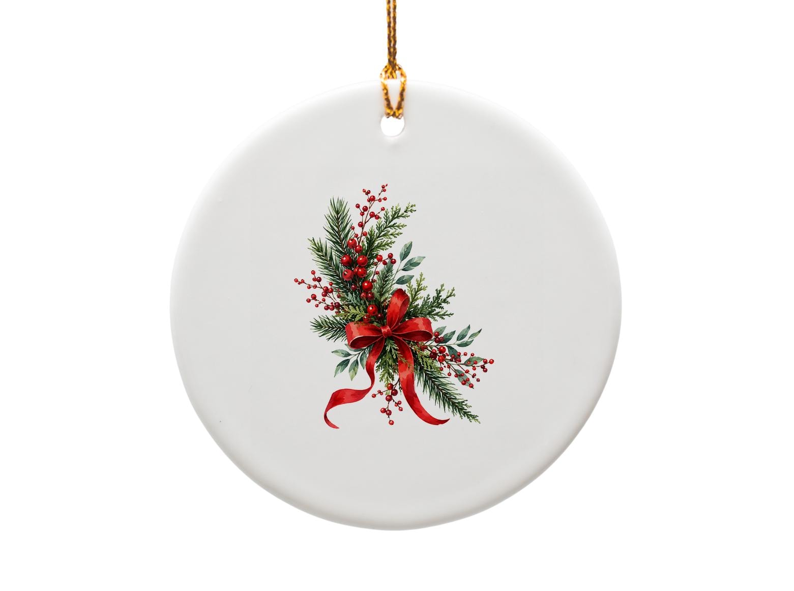 Christmas Ornament Festive Floral Arrangement Red Berries Pine Ribbon Holiday Decor Winter Decoration Gift For Her O1606