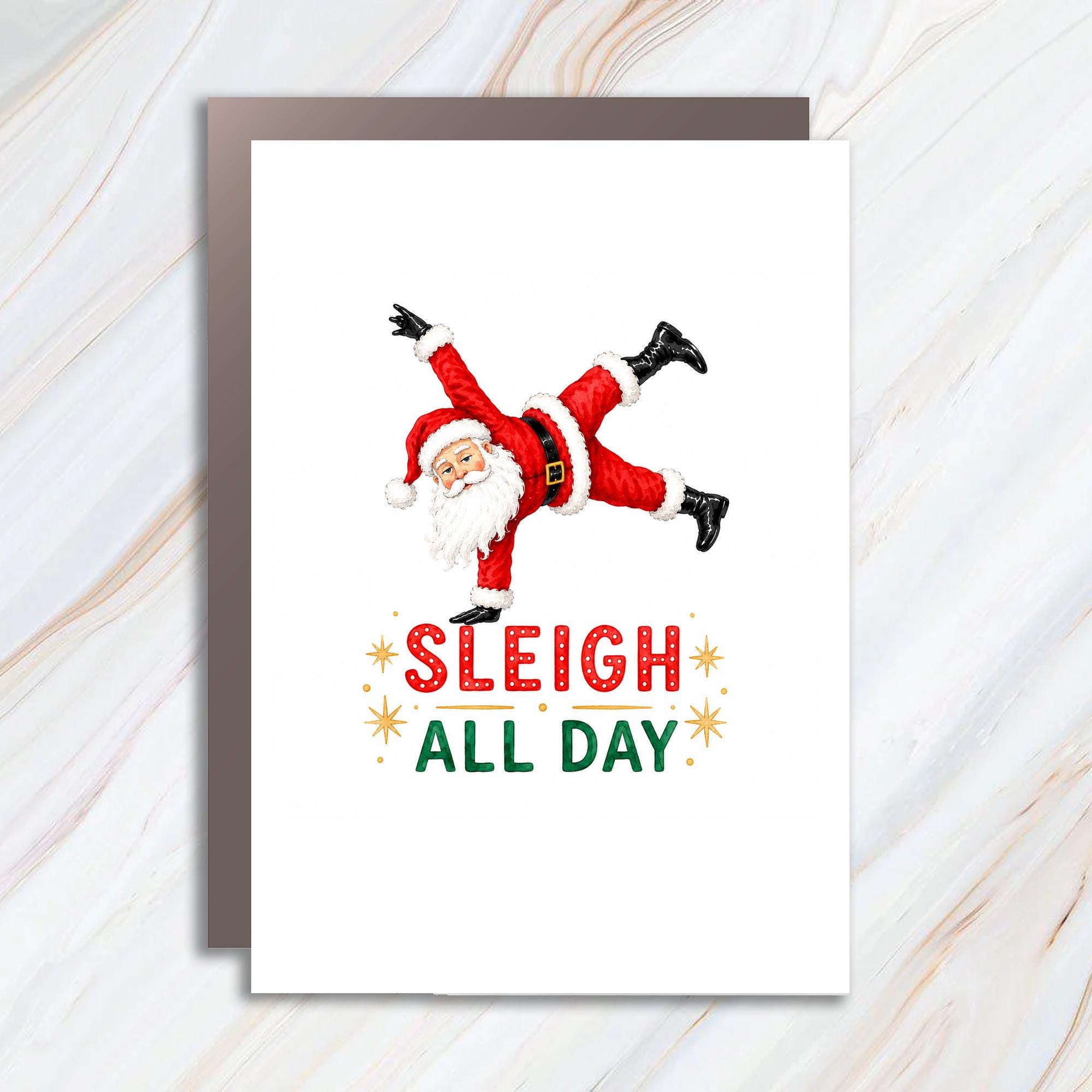 Sleigh All Day Funny Christmas Card Santa Doing Handstand Holiday Greeting Card For Friends Family Cute Festive Card C1633