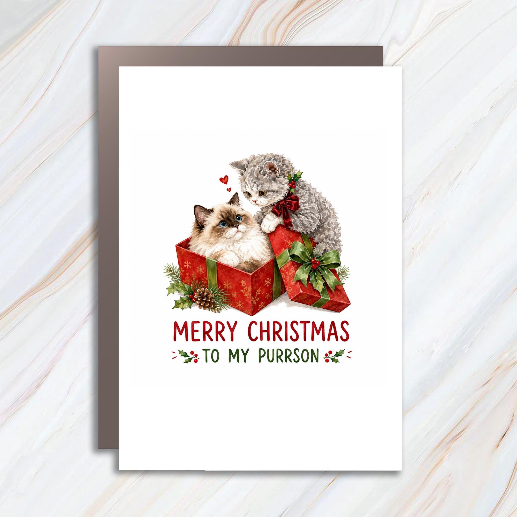 Merry Christmas To My Purrson Cute Cat Christmas Card Holiday Greeting Card For Cat Lover Adorable Feline Xmas Card C1634